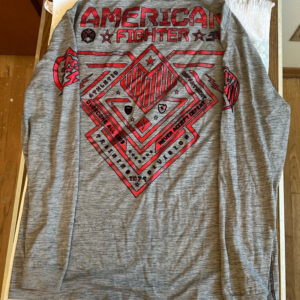 American Fighter Long Sleeve Shirt in Gray and Red